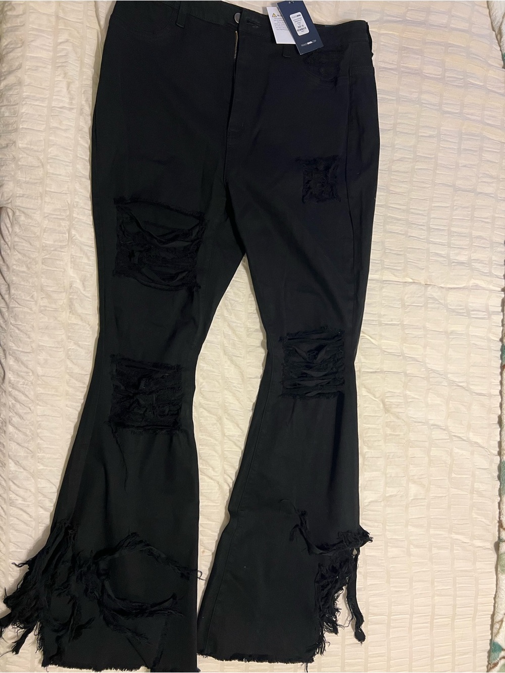 Fashion Nova Black Distressed Flared Jeans